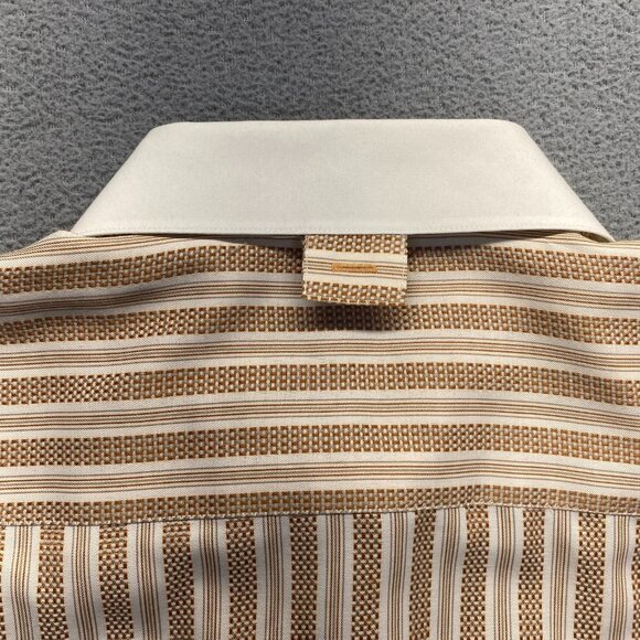 Bruno Conte Men's Button Up French Cuff Dress Shirt 17 1/2 34/35 Orange Striped - Picture 11 of 11